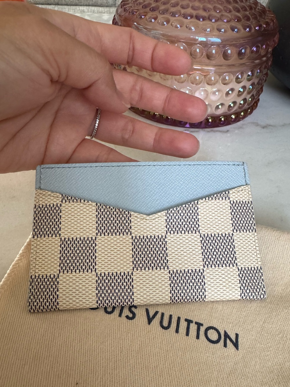 Authentic 🦋Rare🦋 Louis Vuitton Damier Azur Canvas Card Holder in Light Blue - Picture 4 of 10